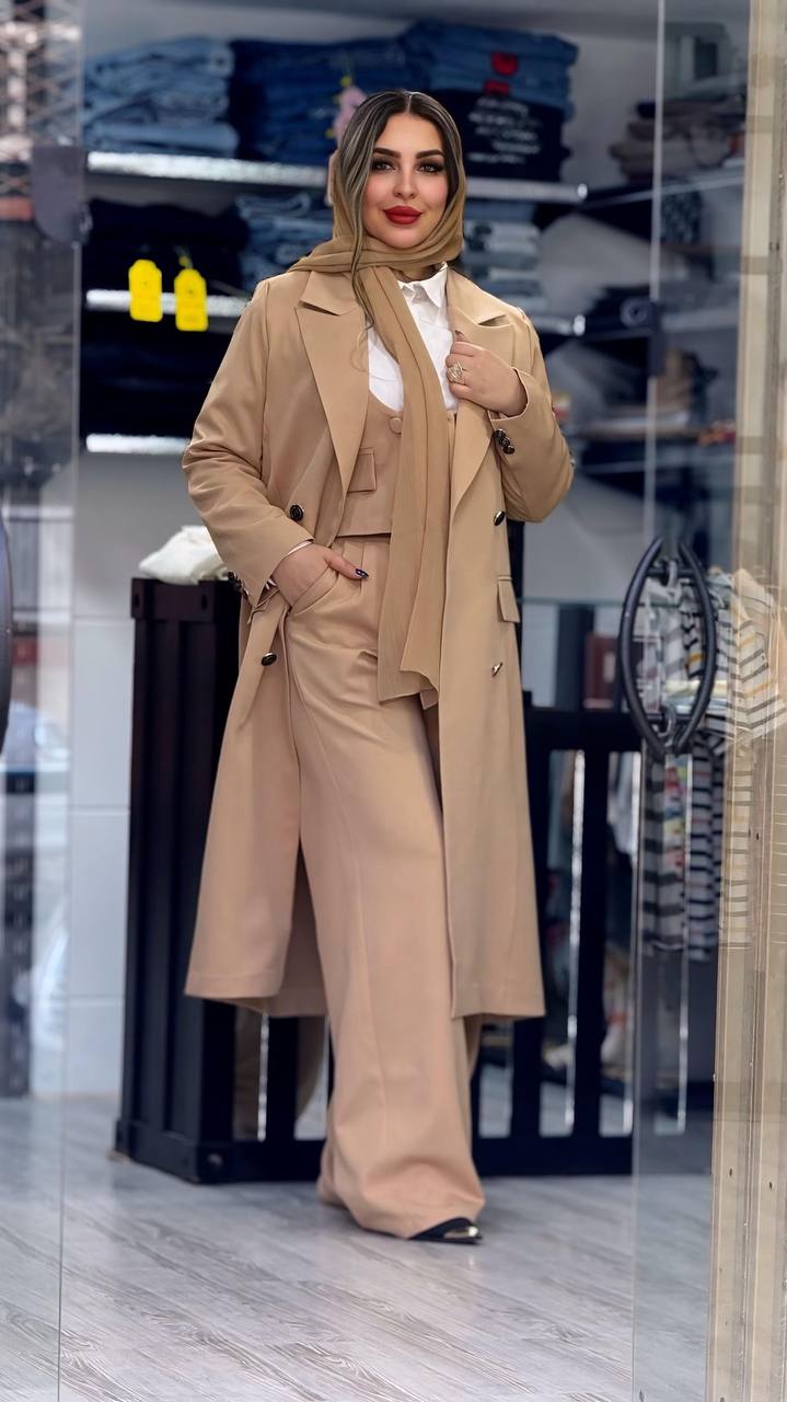 ست سه‌ تکه کت شلوار و جلیقه پارچه کج‌راه درجه‌یک مناسب پاییز